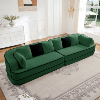 135" 4-Seat Teddy Fabric No Assembly 32D High Density Sponge Boneless Sofa Fluffy Comfy Couch,Oversize Sofa,Contrast Colour Design,Symmetrical Aesthetics,For Living Room