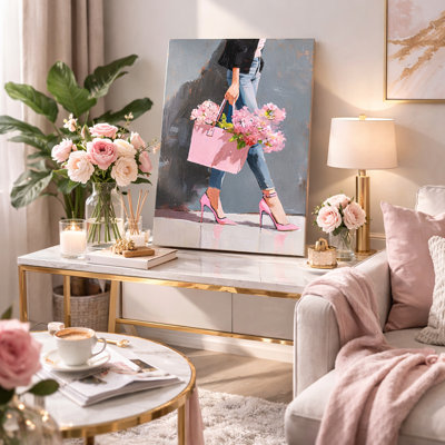 Pink Bloom Walk Wrapped Canvas Wall Art