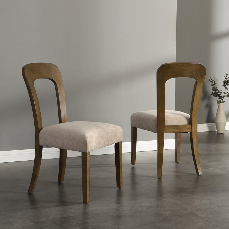 Ensemble de 2 chaises de salle à manger rembourrées avec pieds en bois d'hévéa massif, capacité de poids de 330 lb, Beige