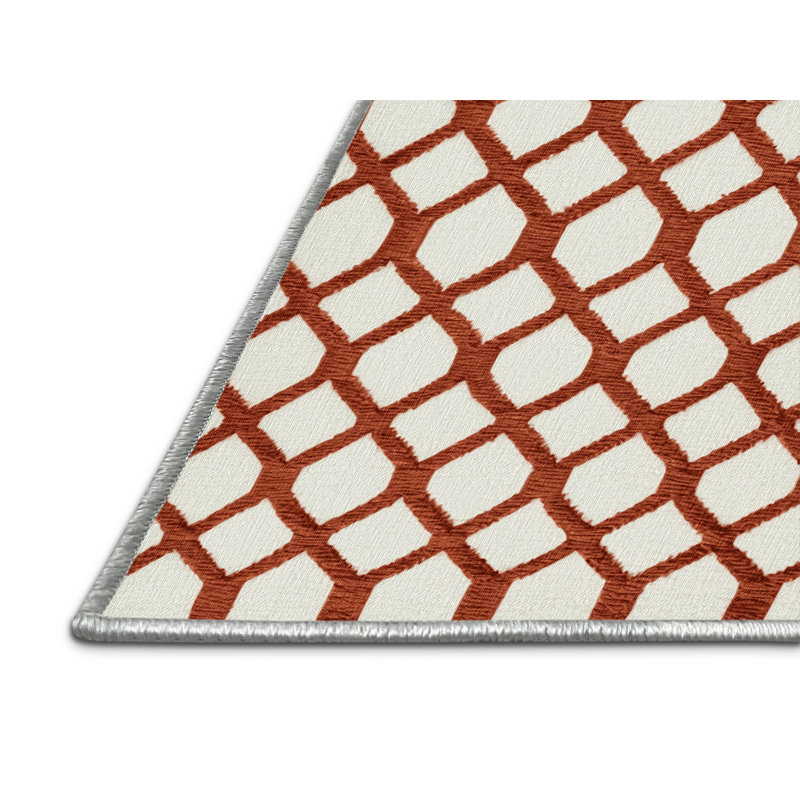 Tapis beige en treillis lavable à la machine, Rond 5 pi