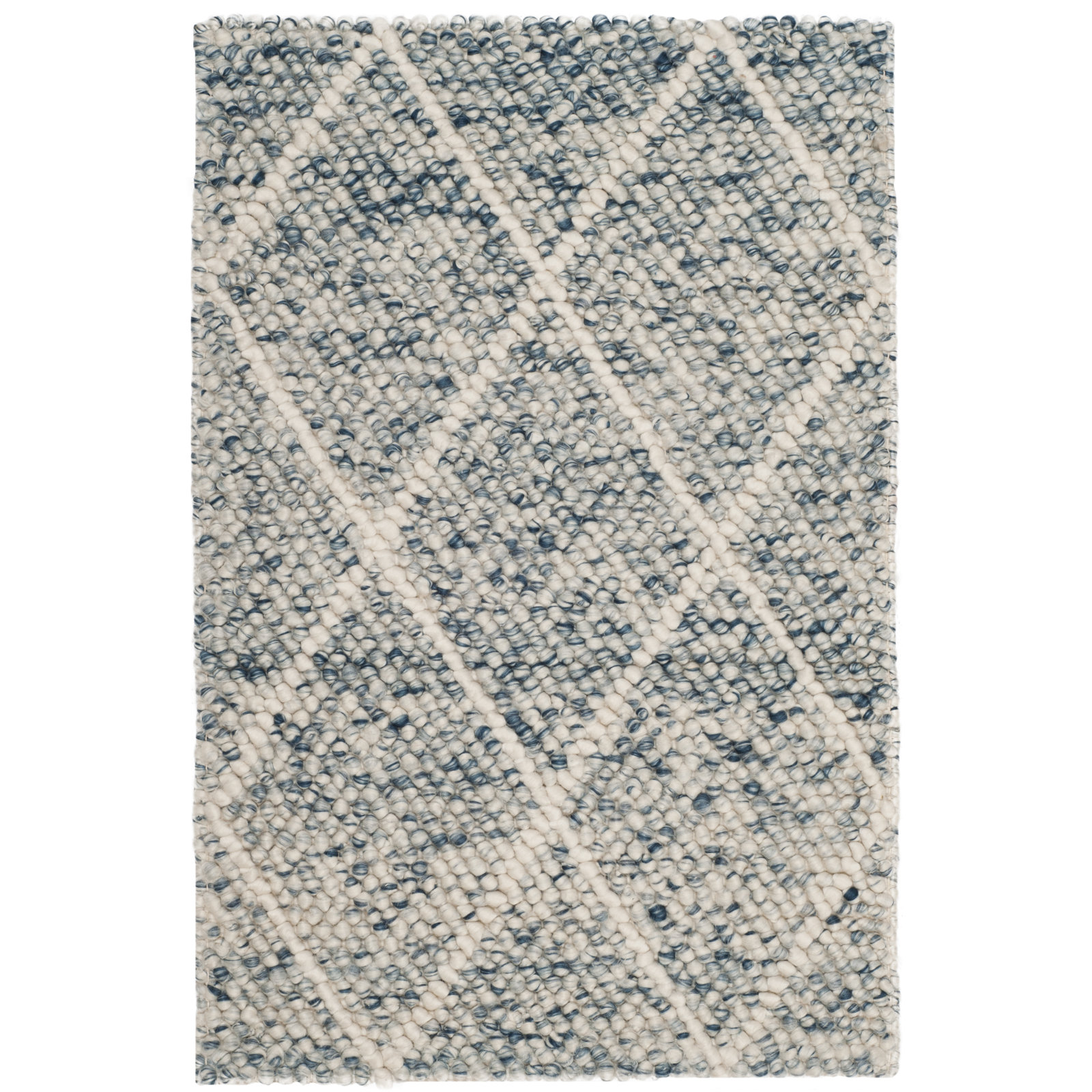 Russo Ivory Blue Hand-Woven Geometric Rug, Rectangle 2' x 3'