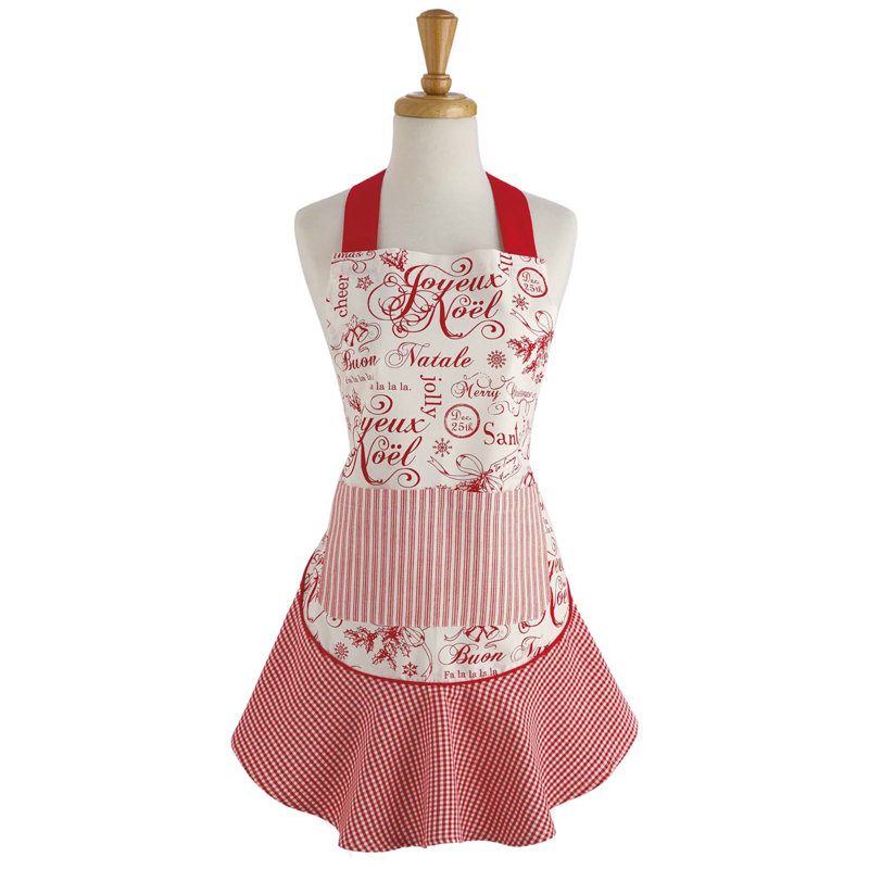 Christmas Cotton Bib Apron, 28.5" H x 26" W x 0.25" D