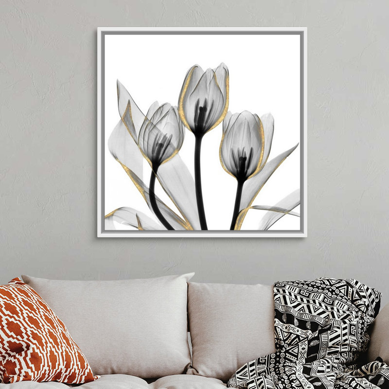 Reproduction d’art sur toile dorée ornée de tulipes 5 par Albert Koetsier, H 38 po x l 38 po x P 1,75 po, Cadre blanc