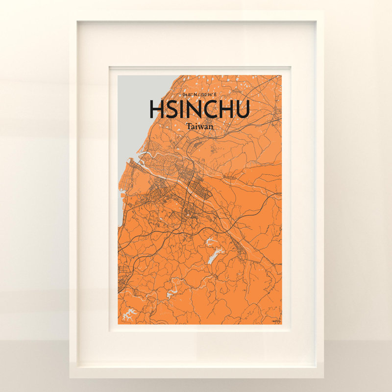 Hsinchu City Map in Orange 1 Piece Wall Art, 27.6cm H x 19.7cm W x 0.05cm D