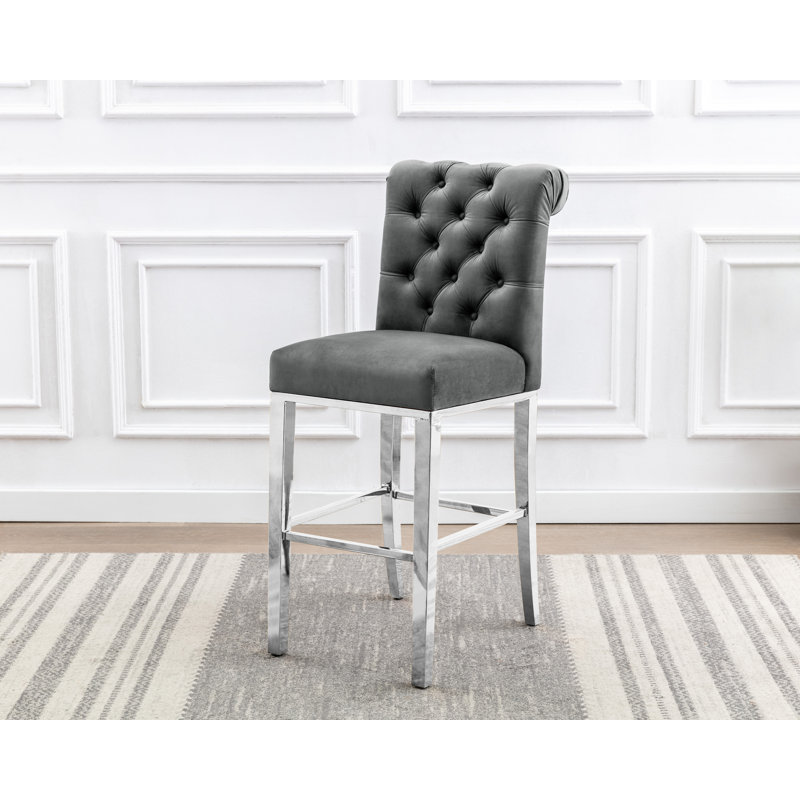 Kaarle Upholstered Counter Stool with Metal Frame, Dark Gray Seat/Silver Frame, Counter Stool (24" Seat Height)