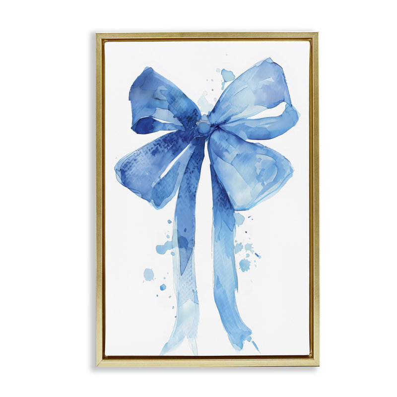 Cadre flottant Blue Bell Bow Illustration, design par LSR Design Studio, H 31 po x l 21 po, Cadre flottant métallique doré