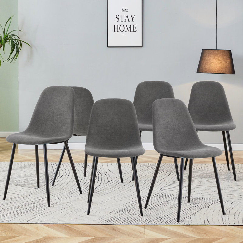Six Pieces Comfortable Linen-Cotton Dining Chair Set, Light Gray