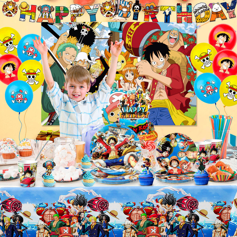 One Piece Birthday Decorations for Kids,82pcs One Piece Party Decorations&One Piece Party Tableware Set
