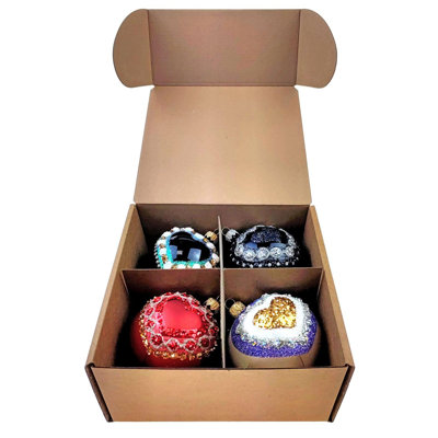 Victoria Bella Christmas Glass Ball, Hand Painted, 3.15" (8cm). Symbol of 2024 (Set of 4 / DRG/4-3)