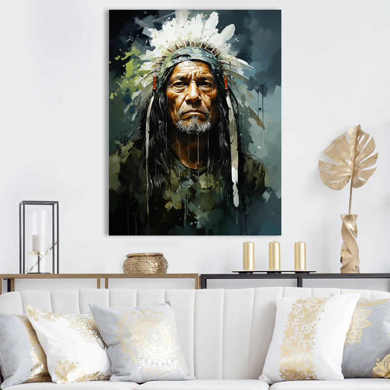«Native Sioux Chief Portrait», reproduction sur toile, Toile tendue, H 32 po x l 24 po x P 1 po