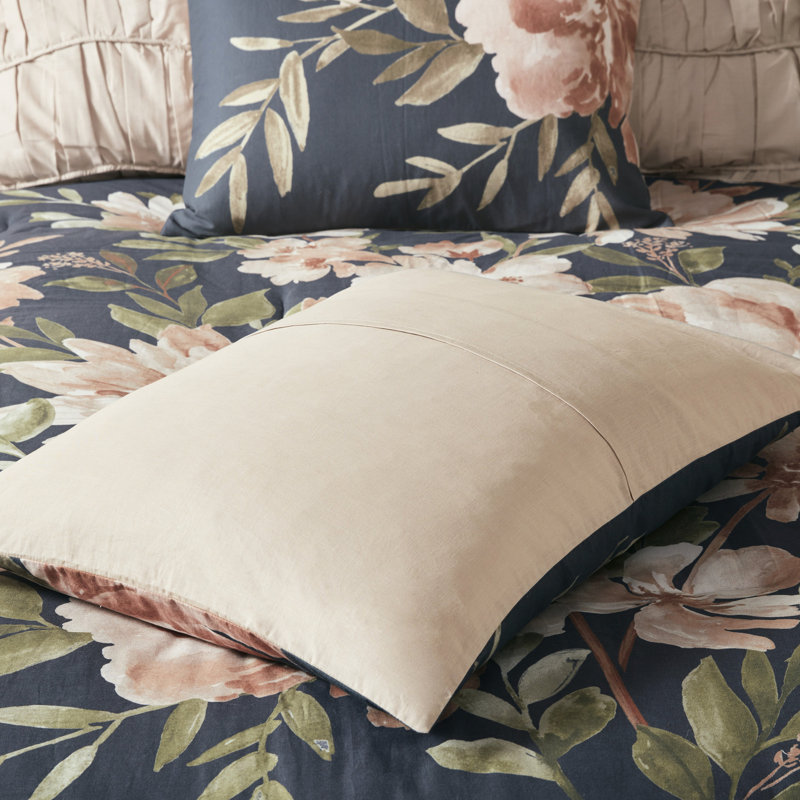 Édredon 8 pièces bleu marine très grand - Shabby Chic 2 taies décoratives, coussins et jupe de lit assortis Lavable à la machine à motif floral grand motif décoratif