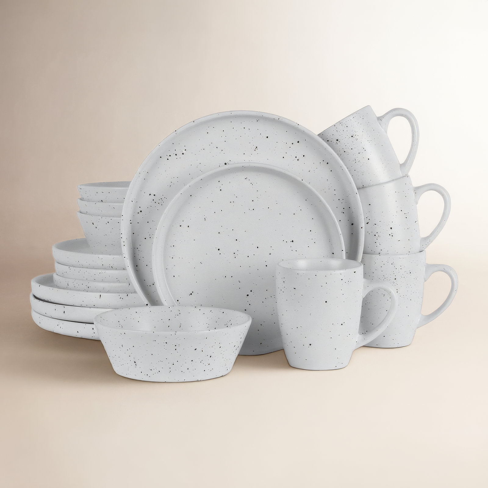 Aldren Stoneware Dinnerware 16-Piece Set Of 4, Light Gray, White