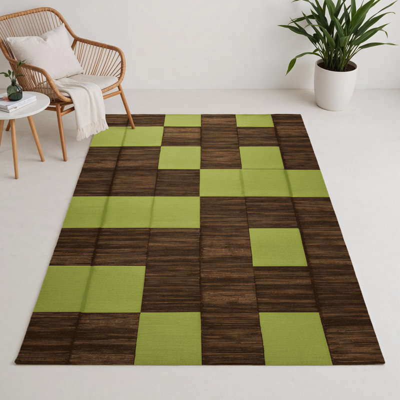 Tapis d'intérieur et d'extérieur à carreaux vert, Rectangulaire 3 pi x 5 pi