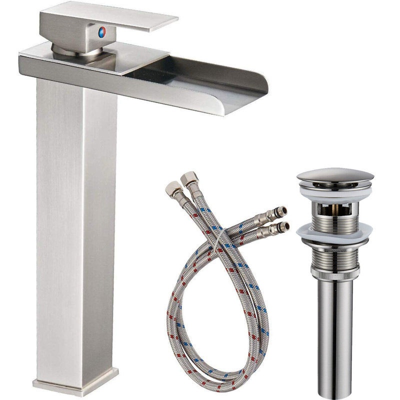 Robinet de lavabo vasque à poignée simple avec drain, Nickel brossé