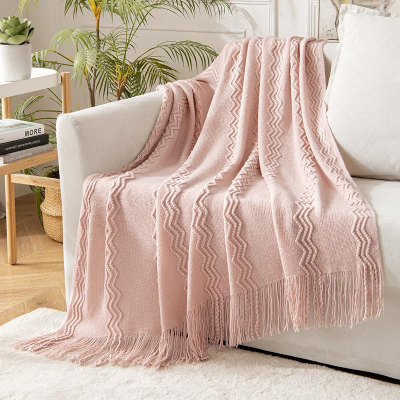 Jeté tricoté doux pour canapé et canapé, Rose