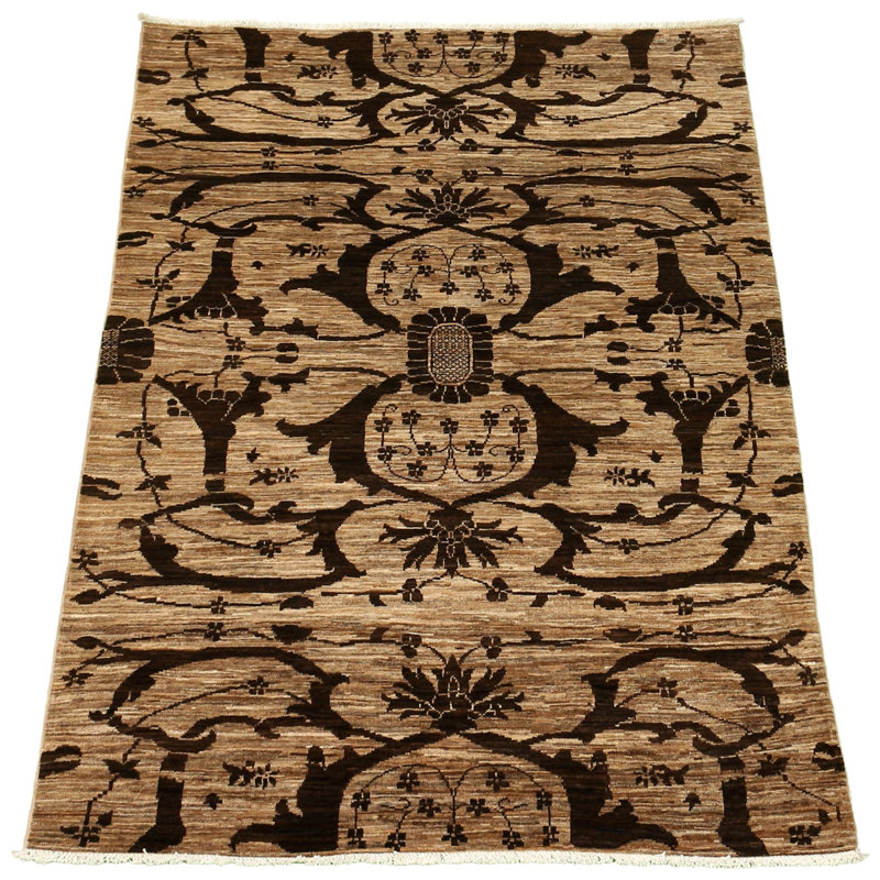 Tapis unique en laine noué à la main brun clair / brun clair 4 pi 1 po x 6 pi 1 po nouvel âge 18/20