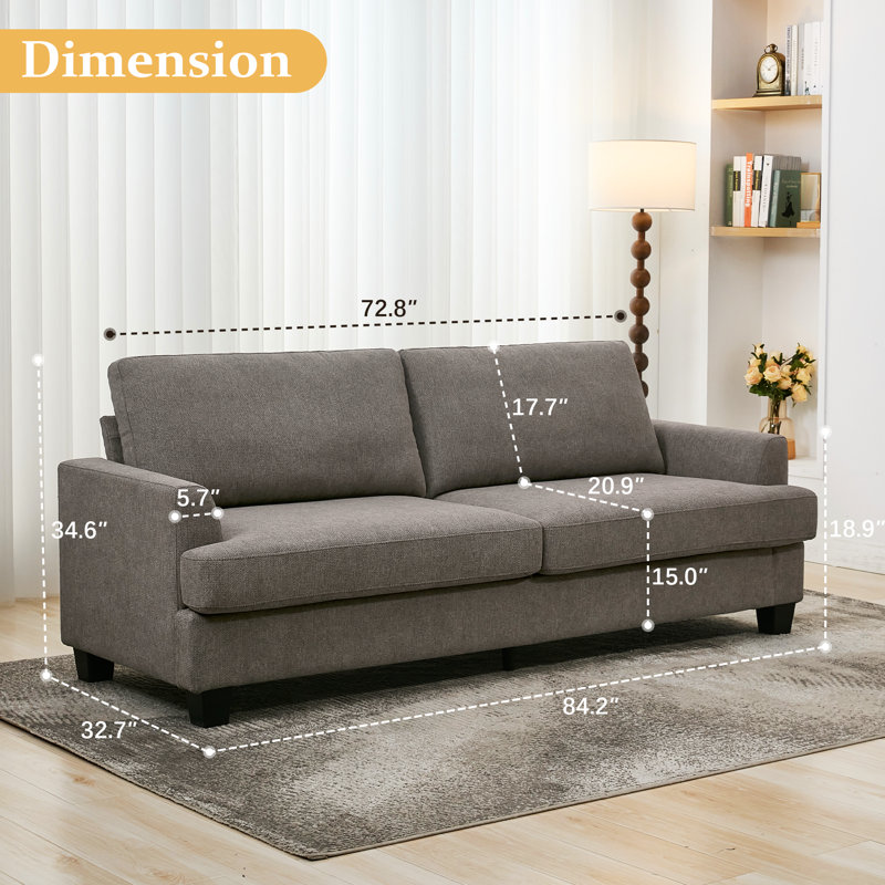 Modern Upholstered 3-seater Cloud Sofa With Extra-thick Cushion, Brown