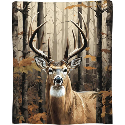 Sara Nell Deer Camo Blanket, Hunting Gifts, 50"x40" add Same printed canvas bag
