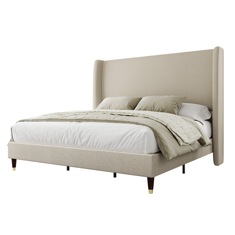 Belo Upholstered Platform Bed, King, Khaki