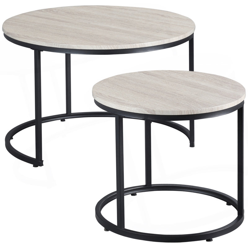 Round Nesting Tables Set Of 2, Stacking Coffee Table Set With Metal Frame For Living Room,