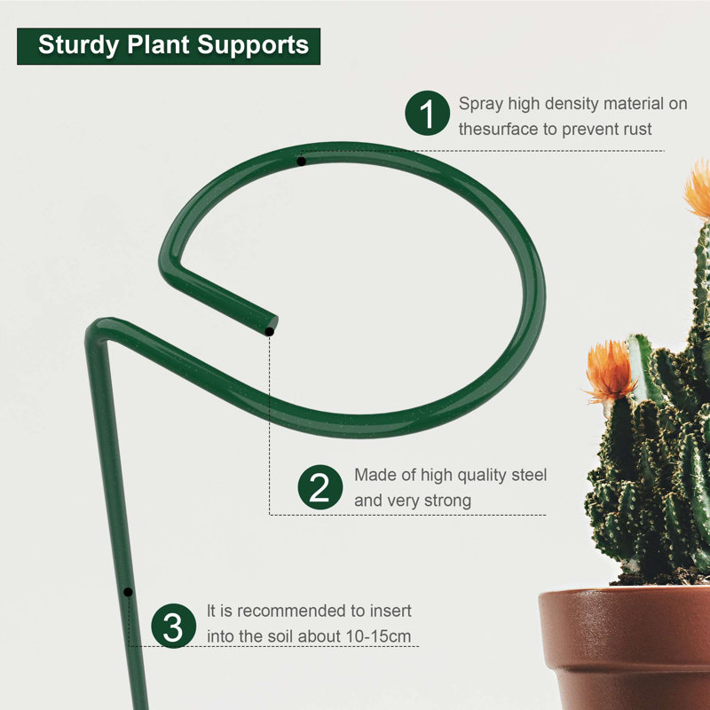 Green Metal 16" Single Stem Plant Support Stakes (Set of 6)
