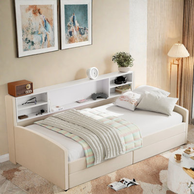 Upholstered Daybed With Storage Shelves And 2 Drawers