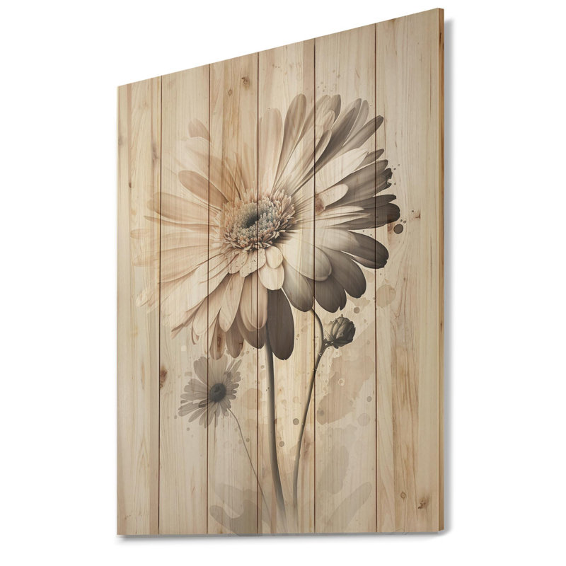 Gerbera blanc IV - impression sur bois sans cadre, H 20 po x l 12 po x P 1 po