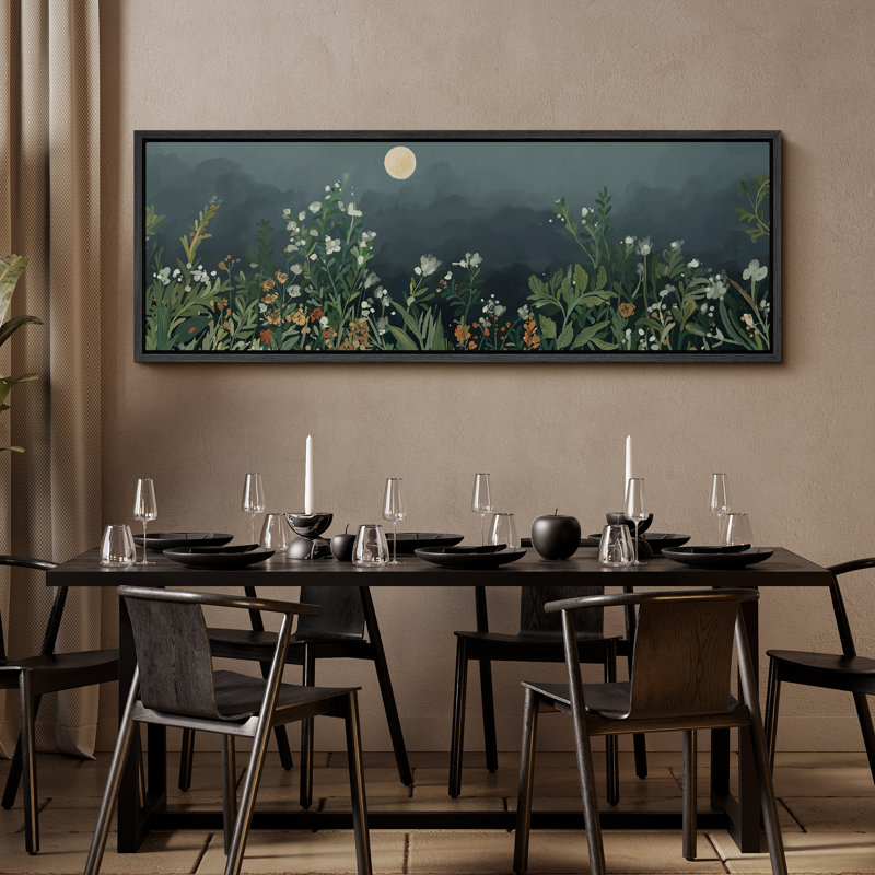 «Moon Night Wilderness Plants Relaxing Calm», impression sur toile encadrée surdimensionnée, H 20 po x l 60 po