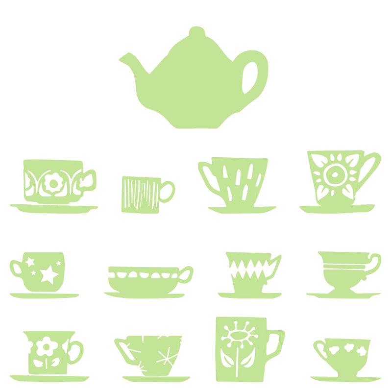 Décalcomanie murale tasses de thé, H 23 po x l 24 po x P 0,01 po, Tarte à la lime