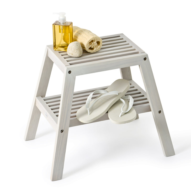 Belinda Solid Wood Accent Stool, Oyster White