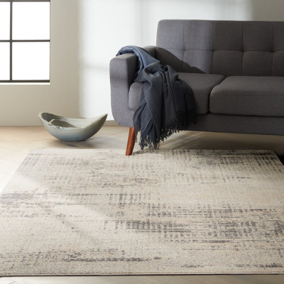 Tapis beige en laine et polyester tissé à la machine Southwestern