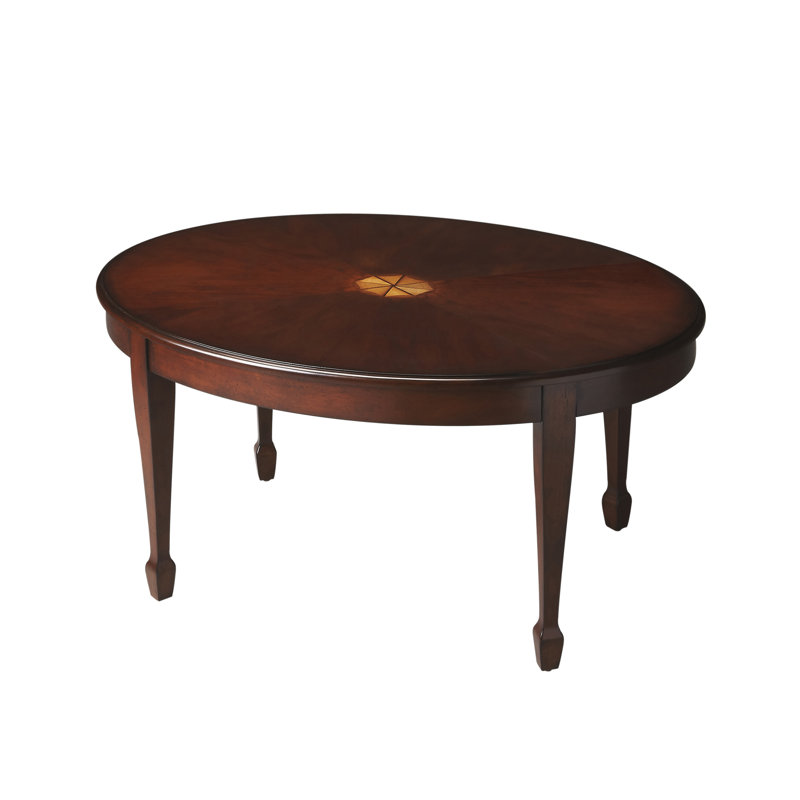 Cherry Oval Wood Coffee Table with Maple Inlay