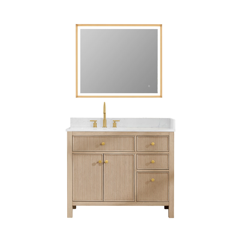 Meuble-lavabo simple 42 po avec miroir Lala, Chêne naturel
