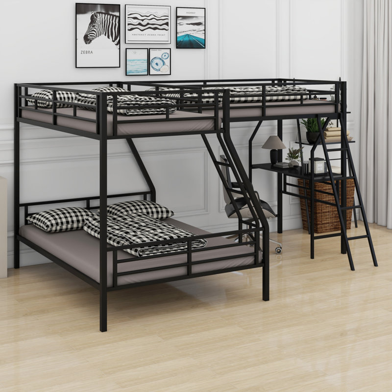 Lit superposé en métal avec lit mezzanine attaché et bureau