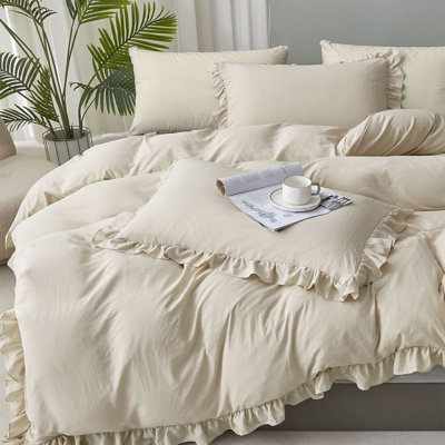 Ensemble de housse de couette Farmhouse Ruffle Trim 3 pièces, literie en microfibre délavée douce