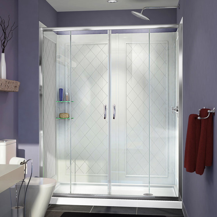 Visions 60" W x 32" D x 76.75" H Frameless Shower Door with Base Included