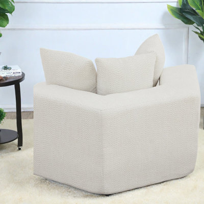 Chaises d'appoint modernes, méridienne hexagonale en chenille beige de 54 pouces, salon