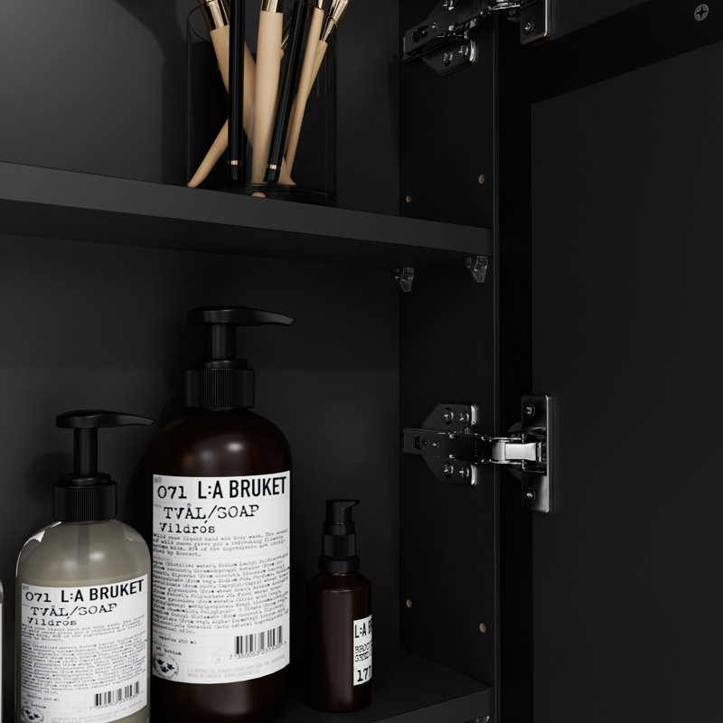 Armoire à pharmacie encastrée en acier inoxydable à une porte avec tablettes réglables, Noir
