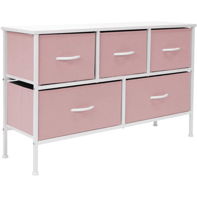  Commode Sorbus à 5 tiroirs avec structure en acier, plateau en bois et bacs en tissu