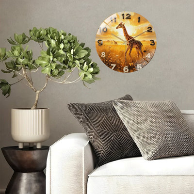 Horloge murale girafe avec paysage naturel, art mural 12 po