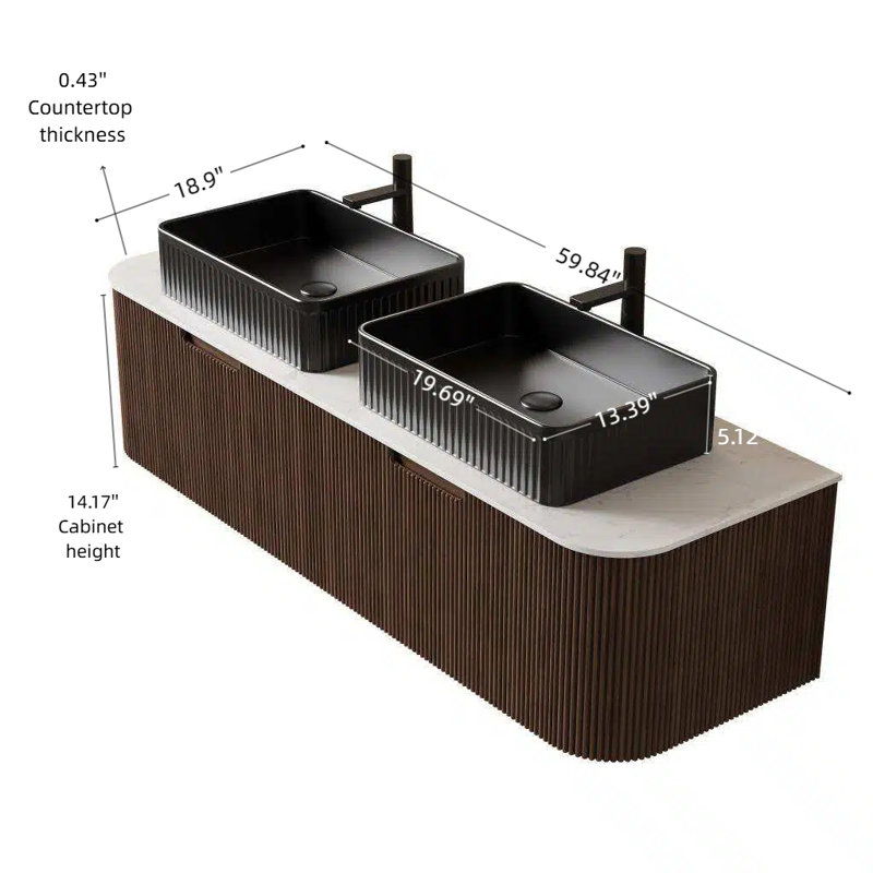 59.84" x 18.9" x 19.72" - Ceramic - 1 Piece - Black - Wall Mounted Cabinet