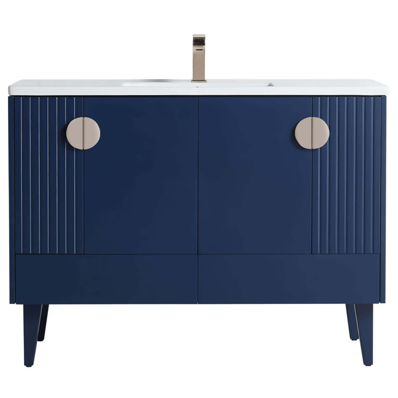 Ensemble de meuble-lavabo simple 48 po Saimah, Bleu marine, Nickel satiné