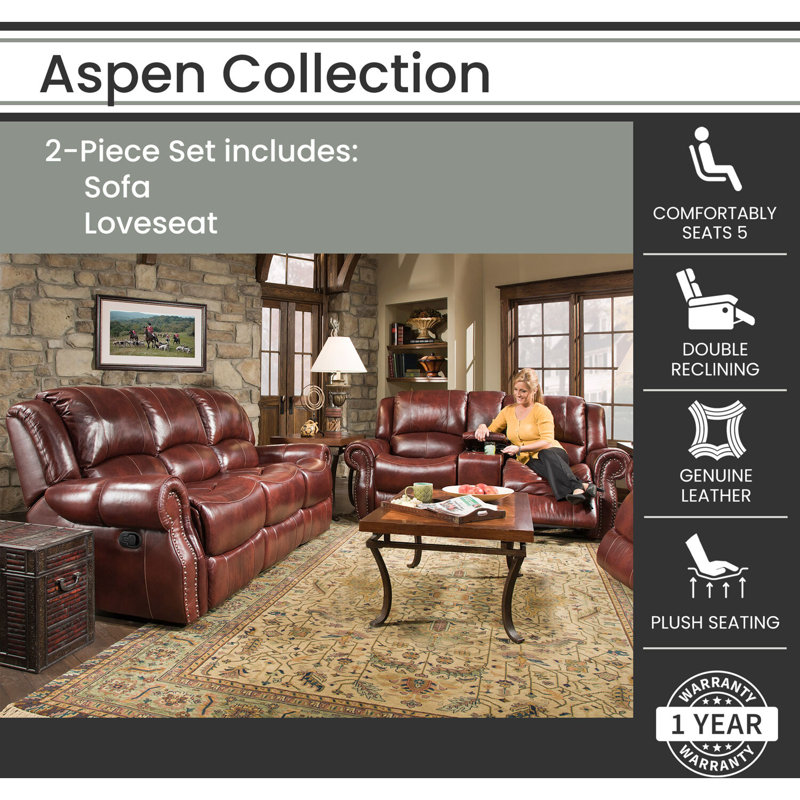 Two Piece Indoor Camel Italian Leather Five Person Seating Set