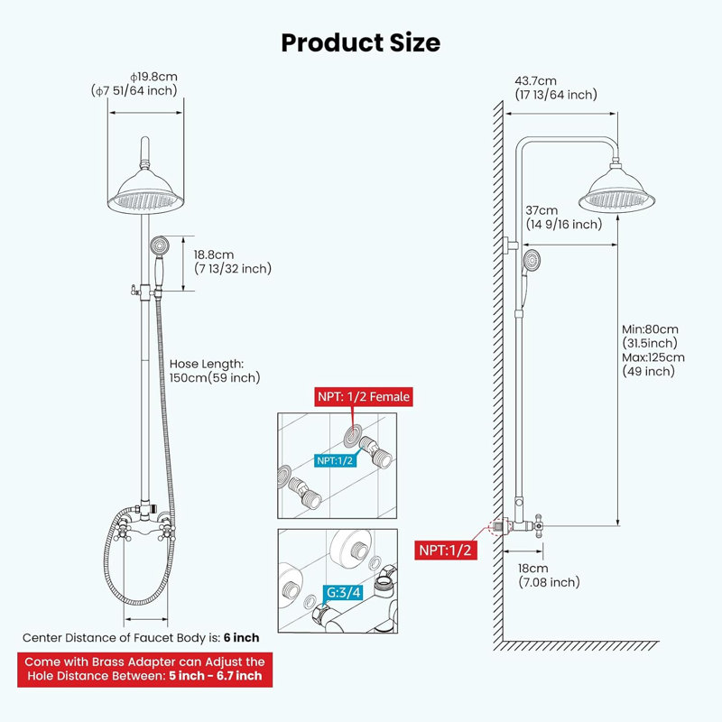 Ensemble de douche à effet pluie en laiton noir mat 99910-TC-Noir