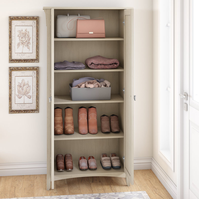 Armoire de rangement à 5 tablettes Pernell, Blanc antique