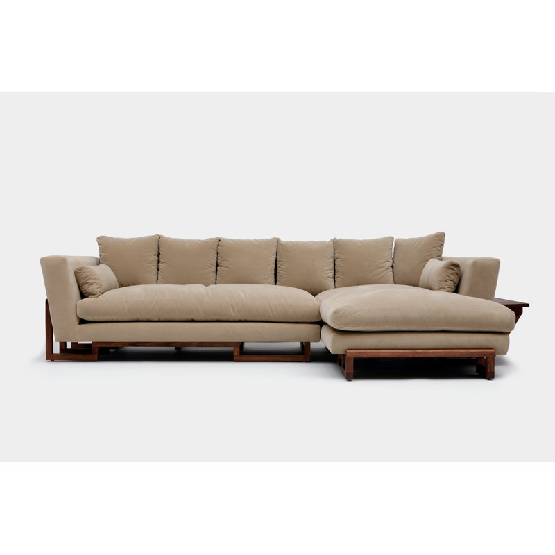 LRG Chaise Sectional, Right Side Tray, Ash, Solid Walnut