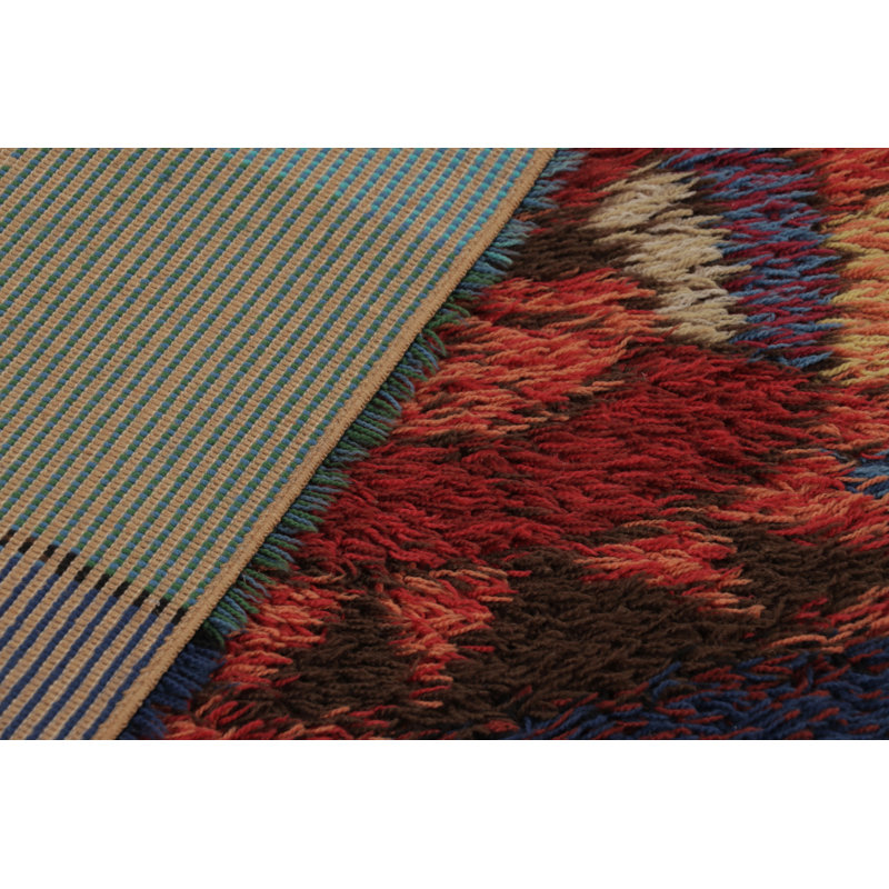 Vintage Swedish Rya Rug, Maximalist Ruby Red With Viking Medallions - Rug & Kilim