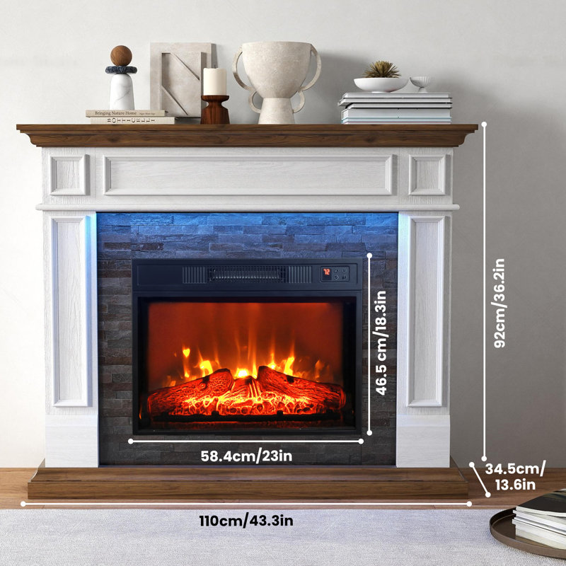 Ahmiah 43.3'' W White&brown Electric Fireplace & Mantel Package with 5000 BTU