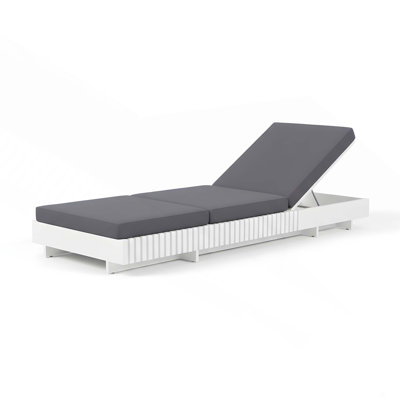 White Acacia Solid Wood Outdoor Chaise Lounge With 3-Fold Water-Repellent Cushion, 400Lbs Capacity, Modern Patio Sun Lounger For Garden, Poolside