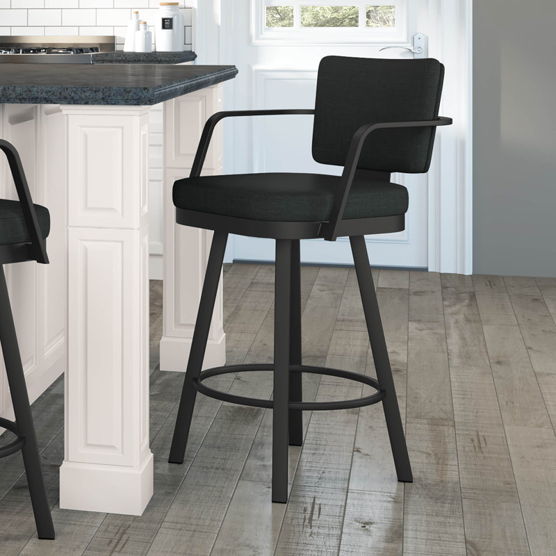 Tabouret de bar et de comptoir pivotant Alfeo, Noir, Noir, Tabouret de bar (siège d'une hauteur de 30 po)